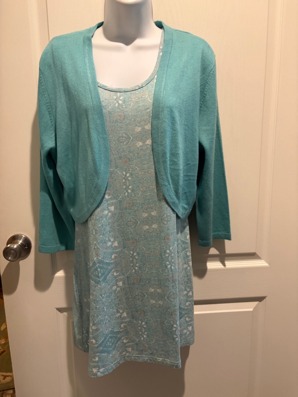 Simply Noelle Teal Open-Front Cardigan with Printed Tank